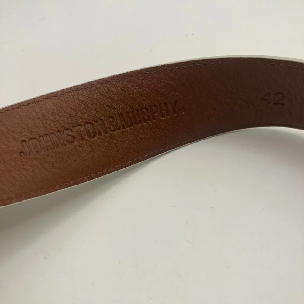 Johnston & Murphy Men's White Sporty Casual Leather Belt 42 Preppy Casual‎ Golf